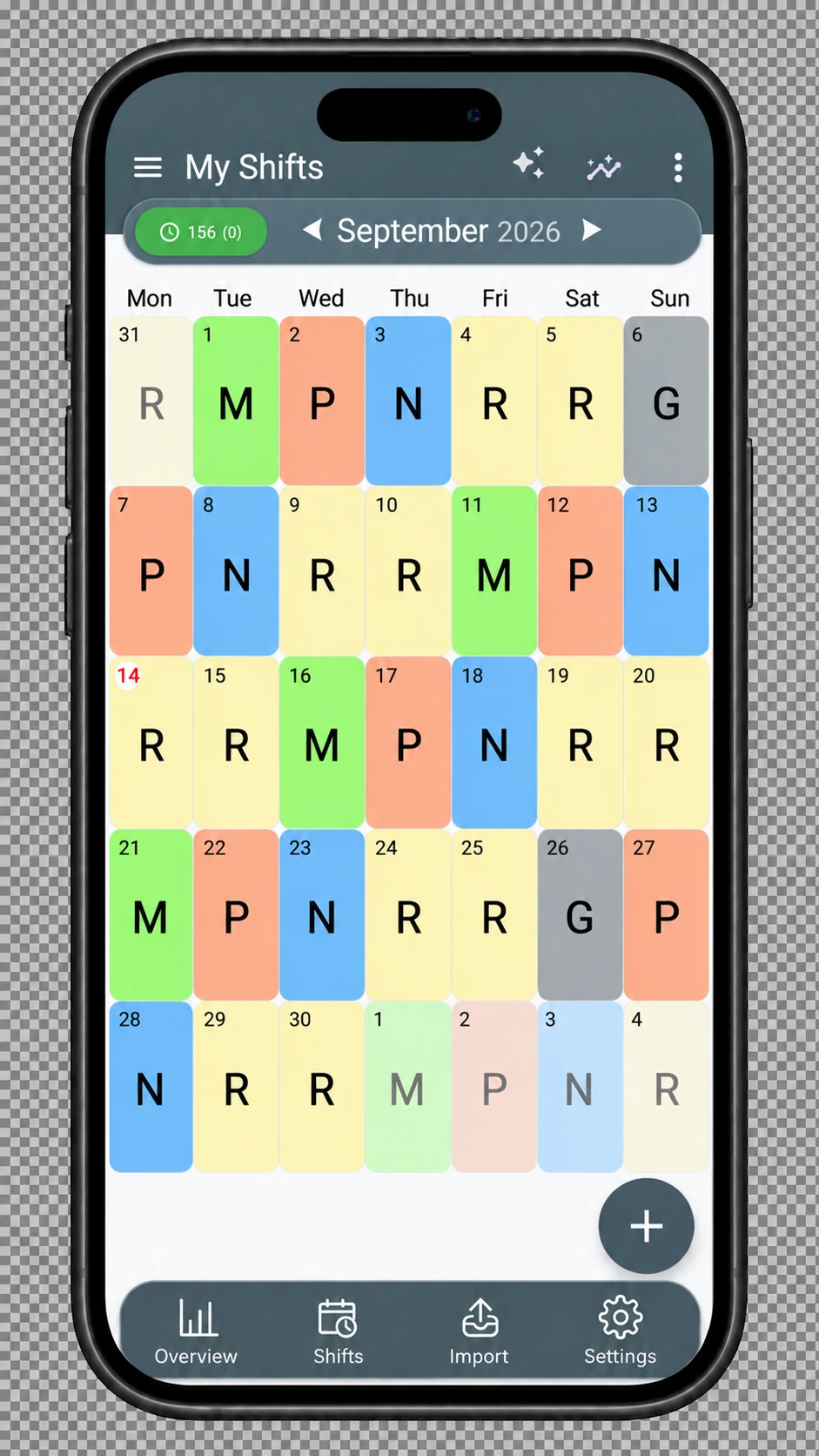 Real ShiftMate calendar preview: theme Classic