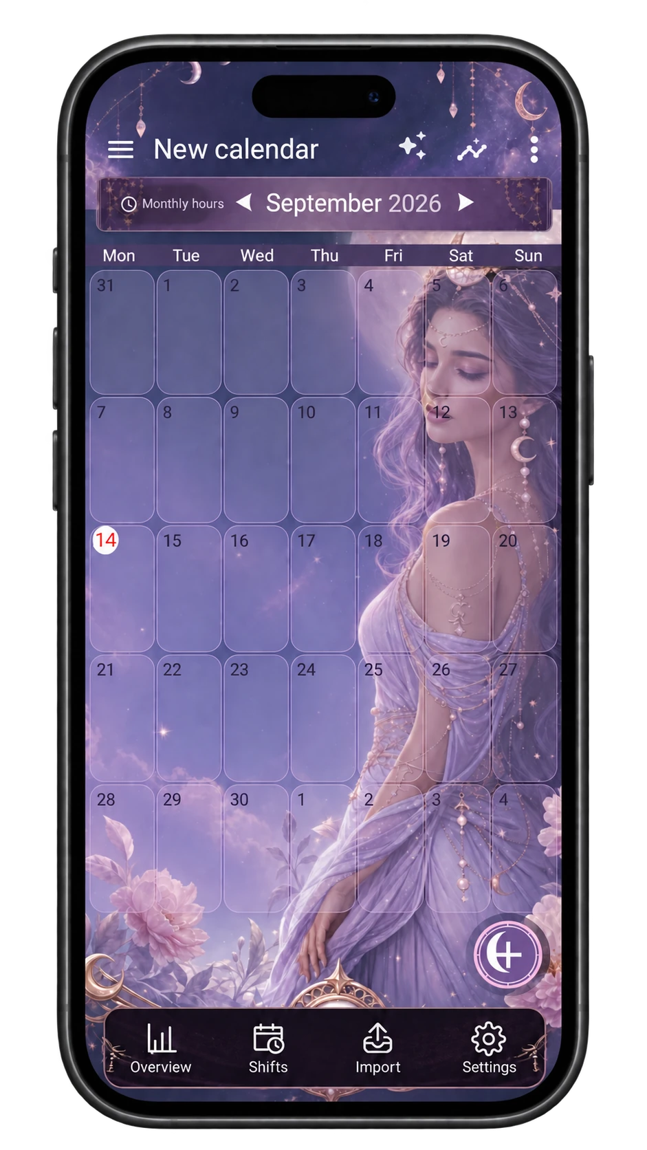 Real ShiftMate calendar preview: theme Fantasy