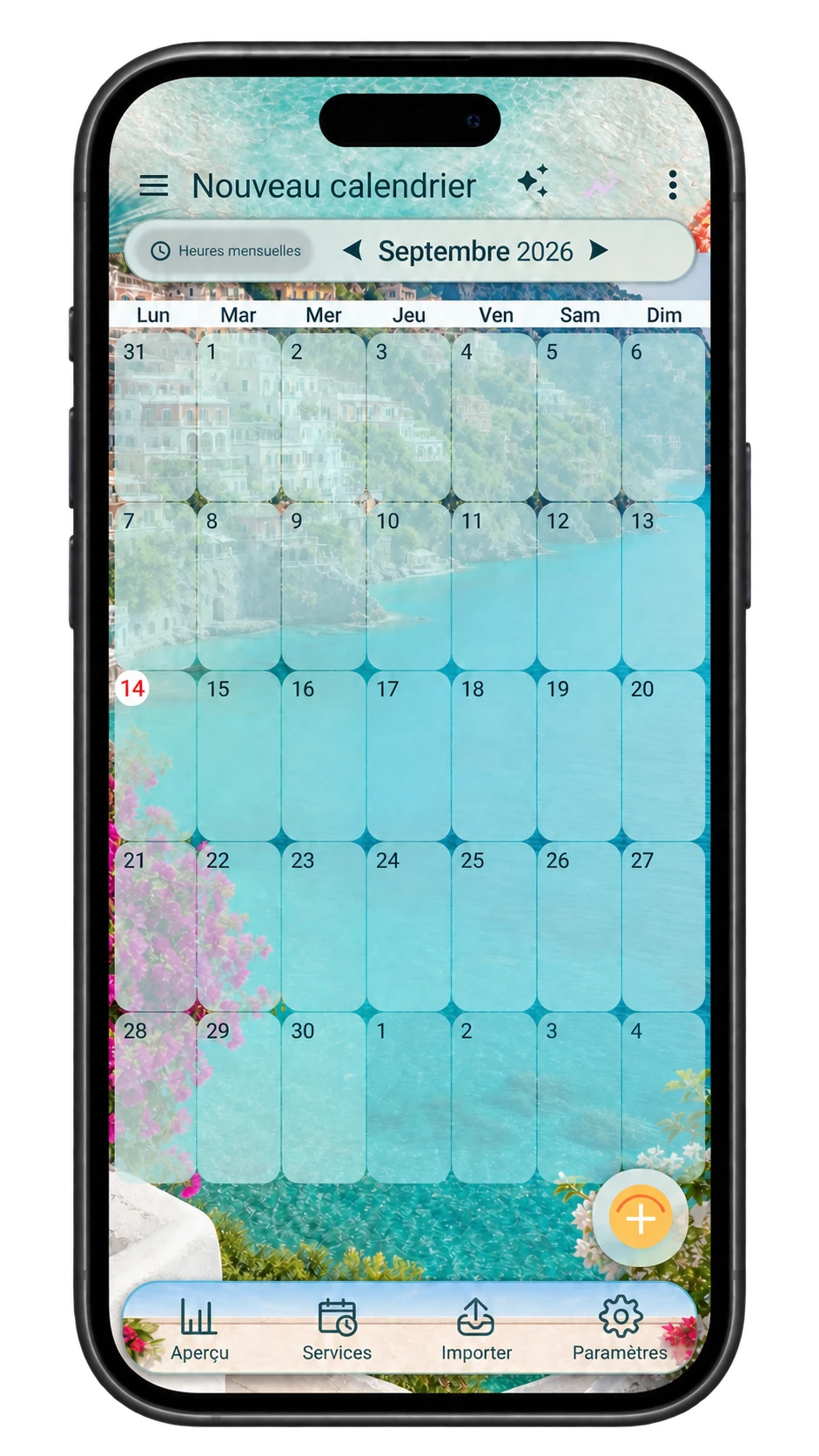 Aperçu réel du calendrier ShiftMate : thème Été