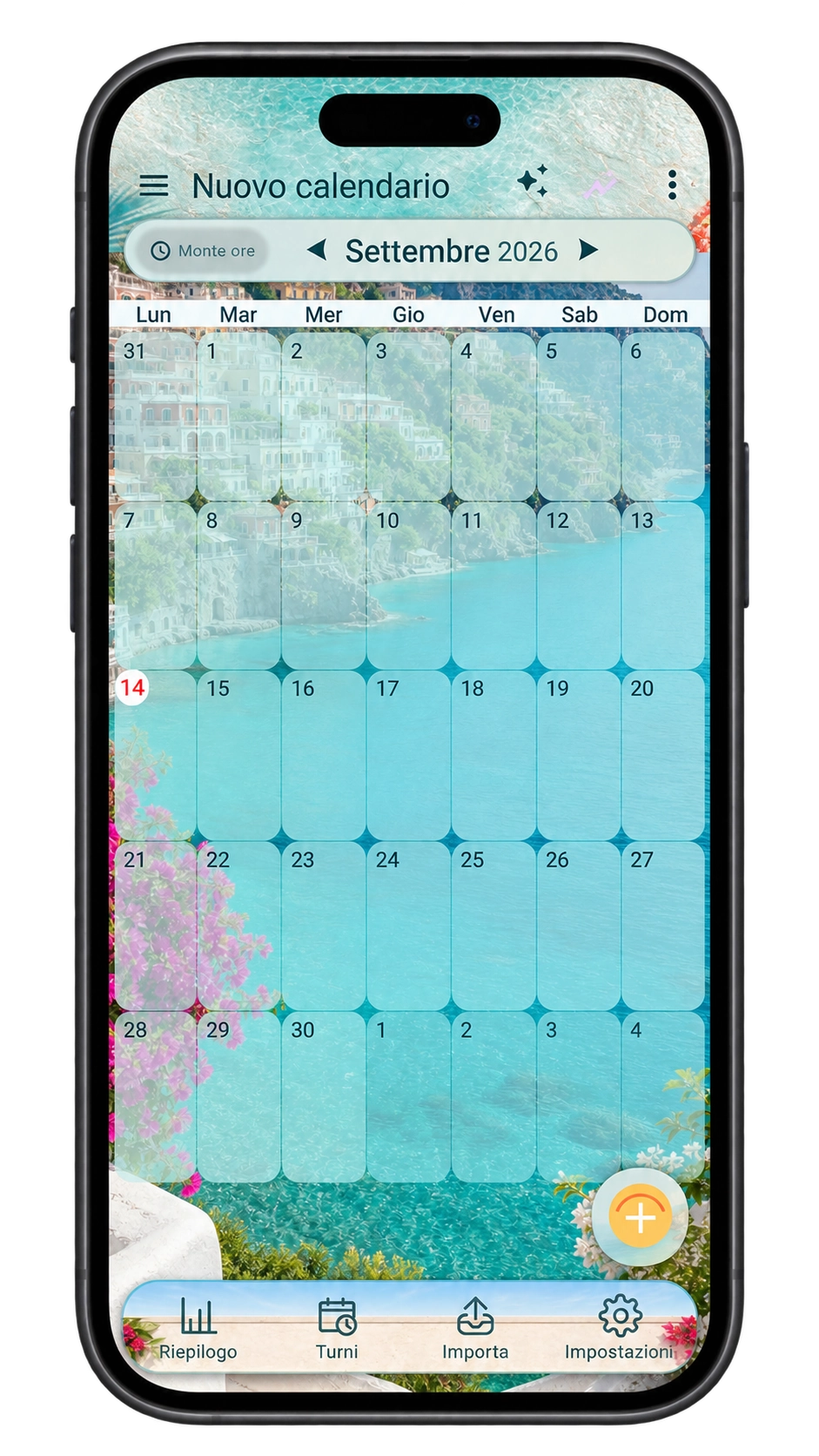 Anteprima reale del calendario ShiftMate: tema Estate