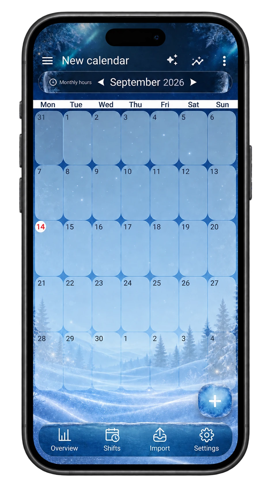 Real ShiftMate calendar preview: theme Winter